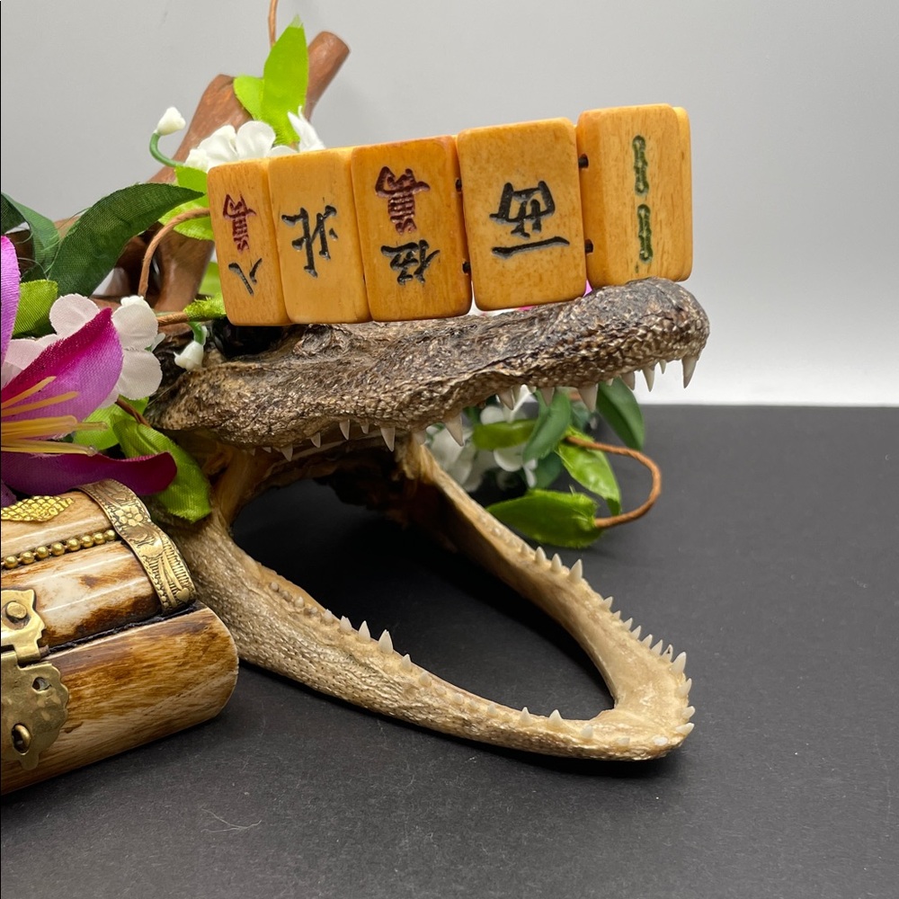 Mahjong bone tile stretch bracelet vintage C13